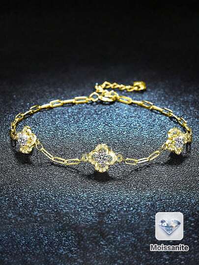 1pc 925 Sterling Silver 1.5 Carat Moissanite Bracelet, Suitable For Women's Daily Wear, Parties, Vacations, Valentine's Day, Mother's Day, Wedding Anniversary, Women's Jewelry Gift