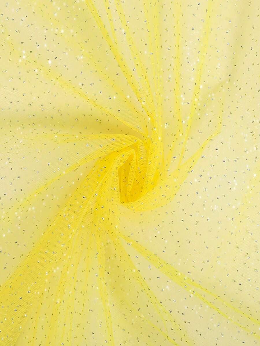 1pc Silver Polka Dot Mesh Fabric, Rigid Apparel, Stage Costume Material, Cotton Polyester Blend, Gift Packaging - Yellow - View 1