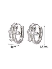 1 Pair Fashion Unisex Cross Earrings, Elegant Cubic Zirconia Inlaid Hoop Earrings, Suitable For Daily Wear And Formal Occasions, Gift For Men And Women - Silver - View 6