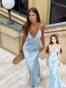 2026 New Sexy Satin Dress With Thin Straps And Deep V-Neck, Elegant And Shiny Dress For Parties, Dates, Summer, Valentine's Day, Parties, Beach, Vacation, Y2K Style, Easter, St. Patrick's Day, Graduation, Prom, Luxury Evening Dress, Formal Dress For Women - 黑色 - 查看 10