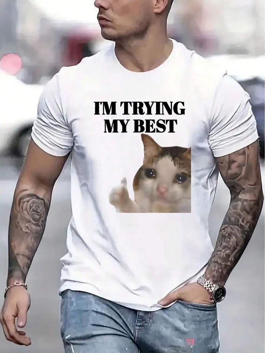 Men's Casual Short Sleeve T-Shirt, 1 Piece, 100% Heavy Cotton - Comfortable Crew Neck, Soft And Adorable T-Shirts, Loose And Comfortable - White - View 1