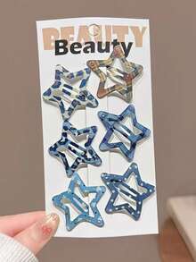 18pcs Random Minimalist Versatile Plaid, Polka Dot, Leopard Print Side Bangs Hair Clips, Suitable For Daily, Washing Face, Vacation, Back To School Occasions - Blue - View 7