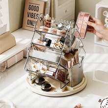 1 buah Organizer Makeup Berputar 360°, Kotak Penyimpanan Kosmetik Transparan, Kotak Display Makeup, Desain Anti Debu Transparan, Alas Berputar, Kompartemen Terpisah, Kapasitas Besar dengan Sekat, Kotak Organizer Lipstik / Eyeshadow / Kuas, Perlengkapan Perawatan Kulit dan Makeup Serbaguna, Kembali ke Sekolah - View 7