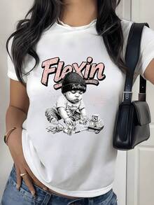 Niño pequeño con gorro y juguetes de dinero que representan esfuerzo constancia y superación personal camiseta de mujer casual moderna cómoda para uso diario - Blanco - Ver 8