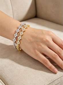Camhanno 1 chiếc vòng tay bằng thép không gỉ mạ vàng 18K dành cho nữ, kiểu dáng giản dị và đa năng. - Nhiều màu - Xem 2