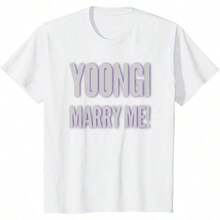Women's Short-Sleeve Blouses, Yoongi Marry Me T-Shirt, Y2K Style Activewear, Round Neck, 100% Cotton, Soft Fabric, Short Sleeves. - 白色的 - 查看 7