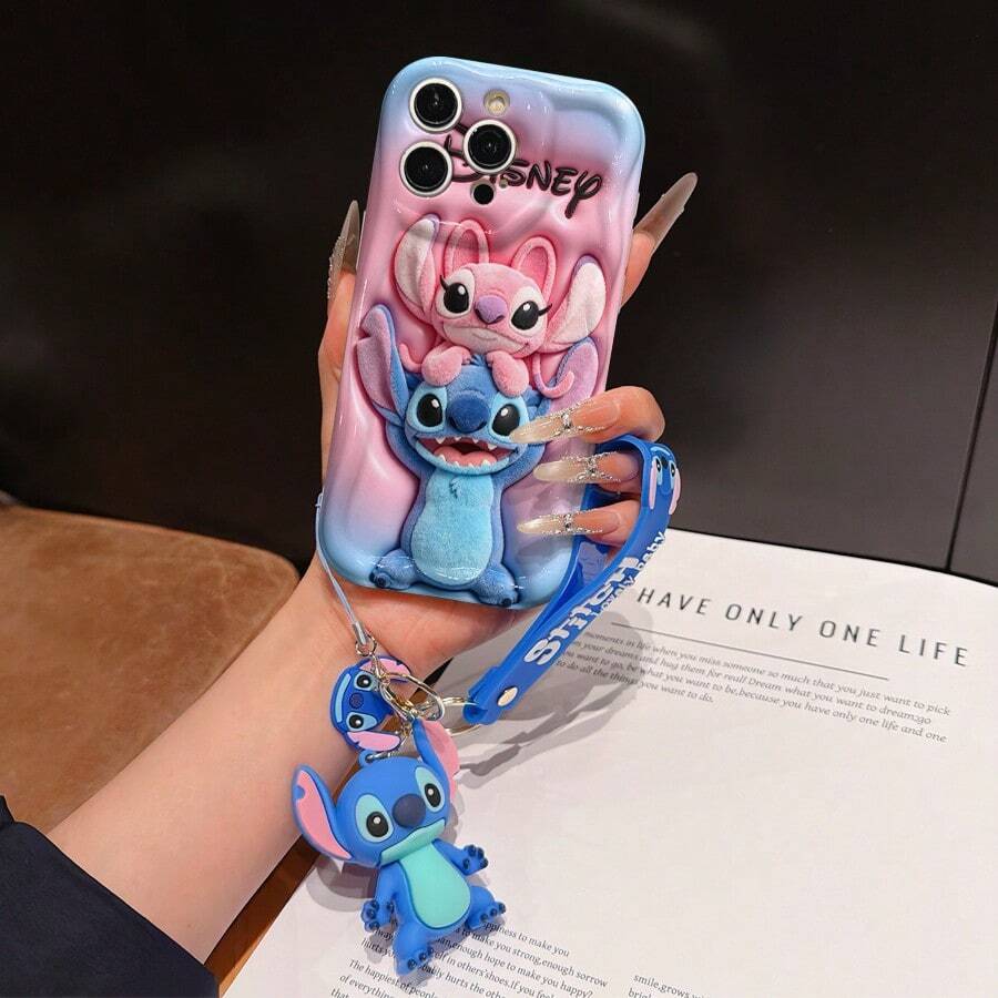 Disney Lilo & Stitch Phone Case With Stitch And Angel Charm And Stitch Lanyard - Cute Stitch And Angel Protective Case With "Disney" Logo And Playful Design, Equipped With Delicate Stitch Decorative Lanyard And Beaded Bracelet For Easy Carrying, Compatible With IPhone 17, 16, 15, 14, 13, 12, 11 Pro Series, Ideal For Birthdays, Holidays, Anniversaries, Graduation Gifts, Or Any Special Occasion To Surprise Family, Friends, Classmates, And Loved Ones. - 白色 - 查看 1