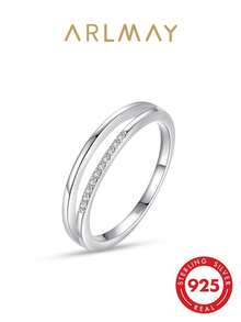 1pc 925 Sterling Silver Minimalist Line Design Cubic Zirconia Ring, Suitable For Women, Exquisite Jewelry - Silver - View 1
