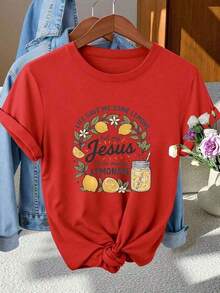 Soft 100% Cotton T-Shirt, 100% Pure Cotton, New Summer 2026 Style. New Women's Pure Cotton Crew Neck T-Shirt, Graphic Tee With Lemon And Lemonade Illustrations, Casual Cotton T-Shirt For Christian Lovers, Lightweight Summer Wear For Everyday Use And Outings. 100% Pure Cotton, Versatile And Comfortable For Everyday Wear In Spring And Summer. Machine Washable. A Great Gift For Family, Siblings, Friends, Parents, Or Teachers. Breathable Cotton T-Shirt, Goes With Everything. - 紅色 - 查看 6