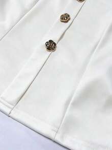 Camiseta de mujer de unicolor con cuello cuadrado y decoración de botones delanteros de manga corta - Blanco - Ver 4