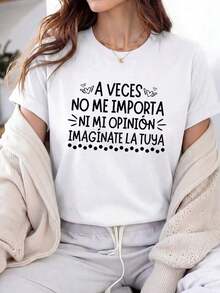 Nueva Colección 2026: Camiseta de Algodón Casual para Mujer, Blanca, Cuello Redondo, Hombros Caídos, Diseño con Estampado de Leopardo Be Real Not y Tejido de Punto de Elasticidad Media, Algodón Ligero - Blanco - Ver 7