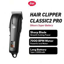 itel Máy cắt tóc IHC-33Pro, lưỡi dao sắc bén, màn hình kỹ thuật số thông minh, động cơ mạnh mẽ, độ ồn thấp, pin sử dụng được 4-5 giờ (1 máy cắt tóc, 6 lược dẫn hướng (1.5/3/4.5/6/10/13mm), 1 nắp bảo vệ lưỡi dao, 1 dầu bôi trơn, 1 bàn chải vệ sinh, 1 cáp USB) - màu đen - Xem 1