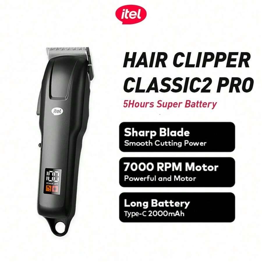 itel Máy cắt tóc IHC-33Pro, lưỡi dao sắc bén, màn hình kỹ thuật số thông minh, động cơ mạnh mẽ, độ ồn thấp, pin sử dụng được 4-5 giờ (1 máy cắt tóc, 6 lược dẫn hướng (1.5/3/4.5/6/10/13mm), 1 nắp bảo vệ lưỡi dao, 1 dầu bôi trơn, 1 bàn chải vệ sinh, 1 cáp USB) - màu đen - Xem 1