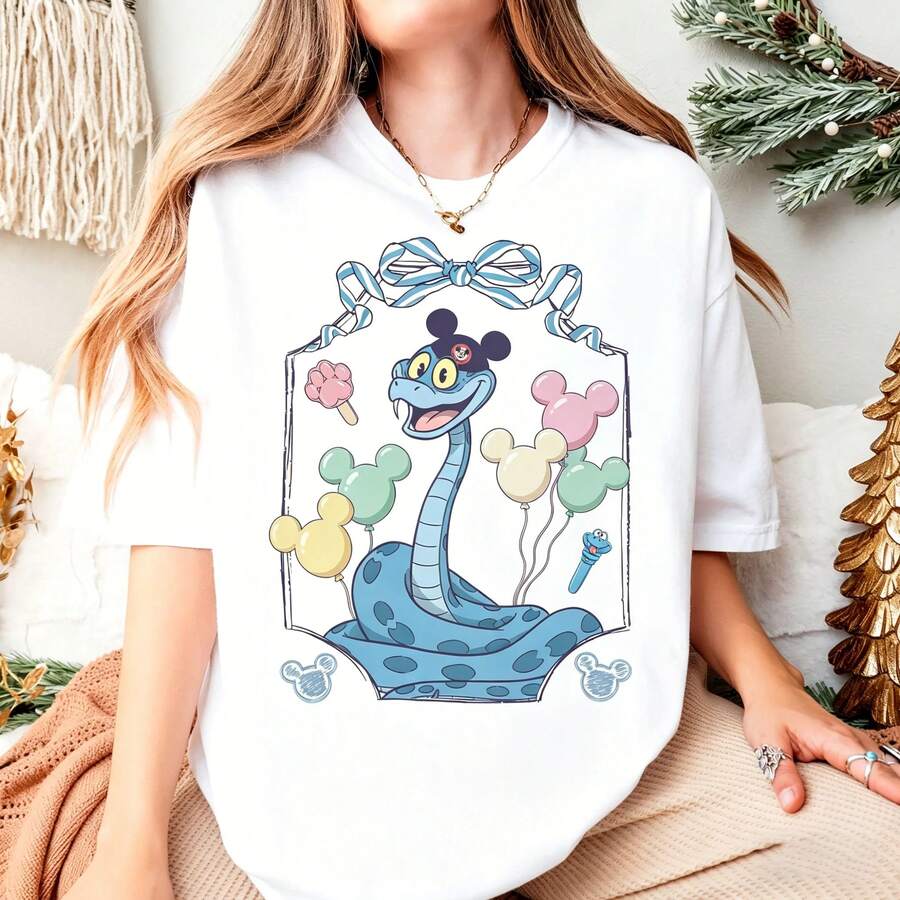 Coquette Gary De Snake Disney Shirt, Zootopia Snake Tee, Blue Bow Frame Mickey Balloon Shirt, Disney Park Outfit Gift Disney Oversized T-Shirt - White - View 1