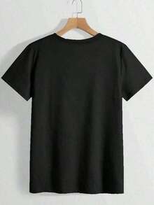 [Camiseta Deportiva] Una camiseta 100% para mujer con cuello redondo, ropa de primavera y verano para mujer, una opción elegante y casual, estampados divertidos, para ocasiones festivas, entrega local. Camiseta de talla grande relajada, tela suave, transpirable y cómoda. - Negro - Ver 3