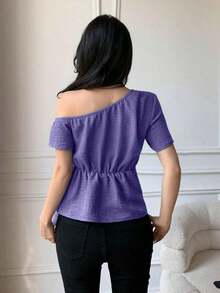 Blusa casual elegante de hombros con nudo, de corte slim para mujeres - Morado - Ver 2