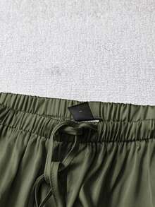 Pantalones anchos de pierna larga de satén verde con estilo casual, pantalones de seda, pantalones de satén, pantalones de seda verde, pantalones de satén verde, pantalones verde oliva, casuales - Rojo - Ver 10