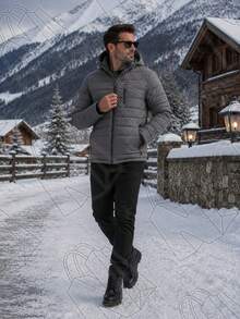 Men's Thermal And Lined Nylon Jacket With Removable Hood - 灰色 - 查看 1