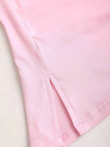 Camiseta de mujer de unicolor con pliegues, ajuste ceñido y hombro asimétrico de manga corta - Rosa - Ver 3