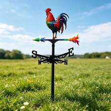 Colorful Rooster Metal Weathervane, Outdoor Yard Decor, Rust-Resistant Durable Wind Direction Indicator, Ideal Gift For Independence Day, Christmas, Holidays - A - View 3