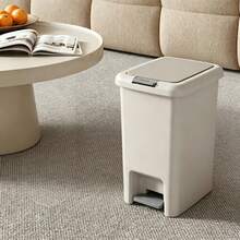 15L Pedal Trash Can For Living Room, Office, Kitchen, Bathroom, Odor-Proof Garbage Bin, Minimalist White - View 2