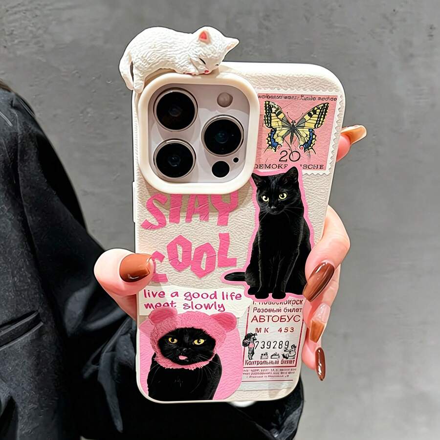 3D Lying Cat Pattern Phone Case, Compatible With Apple 17/17Pro/17Promax/16/16Pro/16 Pro Max 11 15 12 13 14 Pro Max 17 Air - Beige - View 1
