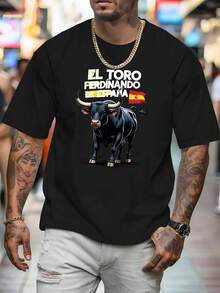 T-Shirt With A Ferdinand The Cow Print. This Printed T-Shirt Is Ideal For Basketball. It Features A Crew Neck And Short Sleeves, Making It Perfect For Urban Fashion And The Gym. It's An Essential Item For Summer Beach Outings. Beachwear. Clothing. - 黑色 - 查看 3