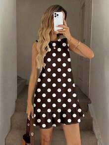 Vestido mini estampado para mujer, adecuado para primavera y verano - Marrón - Ver 5