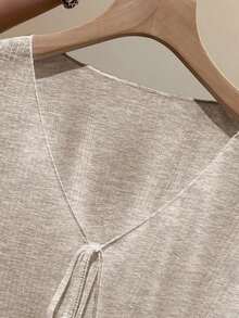Vestido camisero con adorno de encaje, chaqueta de punto de manga larga para mujer, protección solar de verano - Marrón Mocha - Ver 3