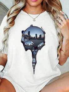Women's T-Shirt With Creative Print, Soft, Comfortable, Versatile And Easy To Wear For Outings (Offers From) - White - View 6