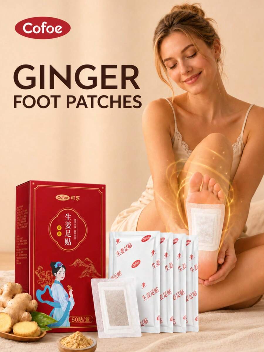 Cofoe 50 piezas/Caja Parches para los pies de jengibre | Parches naturales a base de hierbas para el cuidado de los pies, adecuados para personas mayores y mujeres, promueven un buen sueño - Rojo - Ver 1
