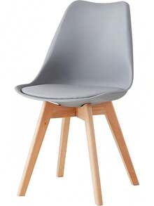 4-Pack Dining Chairs Natural Wood Legs Grey Cushioned Office Lounge Kitchen Contemporary Design - Grey - View 5