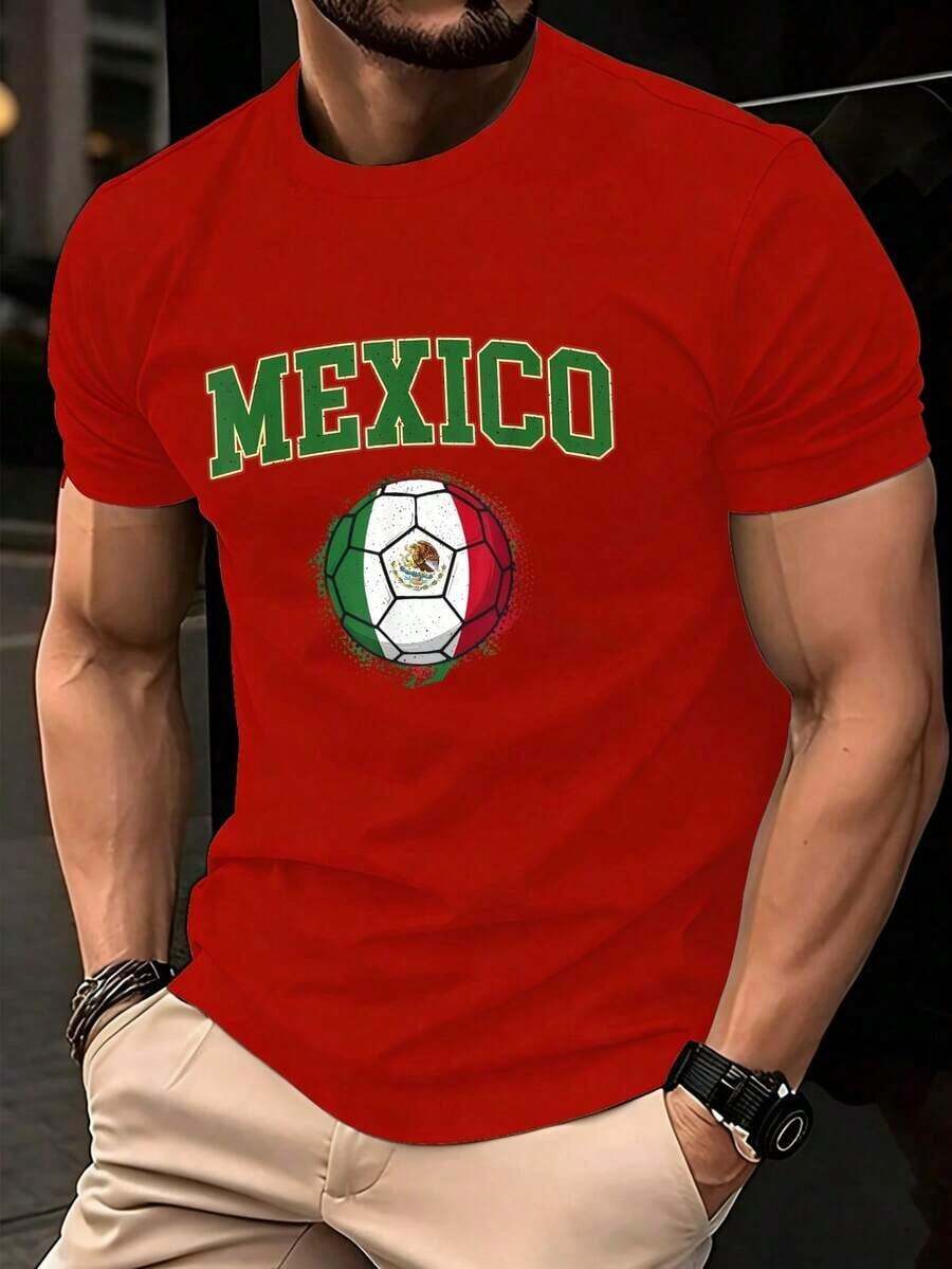 Men's Soft Cotton Short-Sleeve T-Shirt Featuring The Mexican National Soccer Team Design, Perfect For Soccer Fans And Sporting Events. An Excellent Gift For Men Who Love Mexican Culture And Team Spirit. A Great Christmas Costume For Men. Lightweight And Breathable Short-Sleeve Shirt For Summer. Women's Casual Shirt, 100% Cotton. - 紅色的 - 查看 1