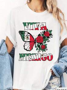 Unisex Casual T-Shirts, Beautiful, Premium Quality, 100% Cotton, Mexican Independence Day, Viva Mexico, Women's T-Shirt, Summer T-Shirts For Women - 白色 - 查看 6