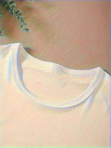 1 pieza de camiseta de manga corta con cuello redondo para mujer, a la moda, de punto de poliéster, serie de estilo casual, modelo para todas las estaciones, con estampado de maquillador, estampado de letras, 100% algodón.ropa de calor mujer - Blanco - Ver 5