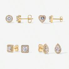 精致时尚925纯银迷你镶嵌锆石圆形水滴方形心形耳钉，适合女性日常佩戴 - Zircon Stud Earrings - 查看 9