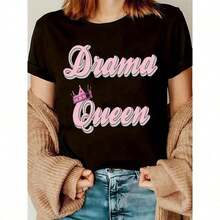 1 Piece Of Casual Short-Sleeved T-Shirt With Round Neck And Graphic Print, Perfect For Summer And Spring, Designed For Women, 100% Cotton. - 黑色 - 查看 2