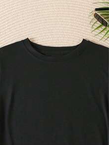 Regalo de camiseta de manga corta casual de cuello redondo suelto impresa arcoíris para primavera y verano para mujeres[COD] - Negro - Ver 6