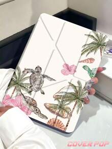 椰子树、海龟和芙蓉花图案平板电脑保护套，适用于 iPad Air 8 (M4) 2026 (11 英寸)/2026 (13 英寸)、9.7/10.2/10.5/10.9/12.9/Pro 11/A16、第十代、Galaxy Tab S6 Lite 10.4 英寸、Kindle Paperwhite 第十二代 2024、Kindle（第十一代 - 2024 年发布），提供柔软防震保护、智能睡眠/唤醒功能、Y 型折叠支架、多角度观看，是学生、情人节、节日等场合的可爱礼物。 - 彩色 - 查看 3