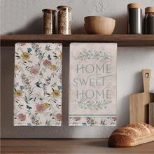 MEMNUN 2pcs Vintage Floral, Butterfly & Bird "Home Sweet Home" Printed Kitchen Towels, Dish Towels, Hand Towels, Dish Cloths, 15.75*23.62in(40*60cm) Super Soft Absorbent Microfiber Cleaning Cloths, Kitchen Accessories, Home Decor, Kitchen Decor, Suitable For Dining Room, Kitchen, Home Decoration And Gifts, All Seasons - Multicolor - View 1