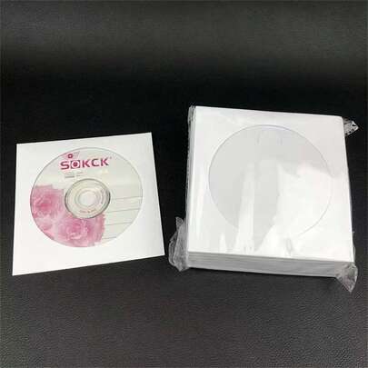 100pcs/Pack Thick White CD/DVD Paper Sleeves, Suitable For Discs Up To 12cm, Packaging Bags For Burned Discs