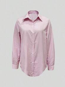 Camisa de manga larga a rayas casual y de uso diario para mujer, color rosa, para primavera - Rosa - Ver 4