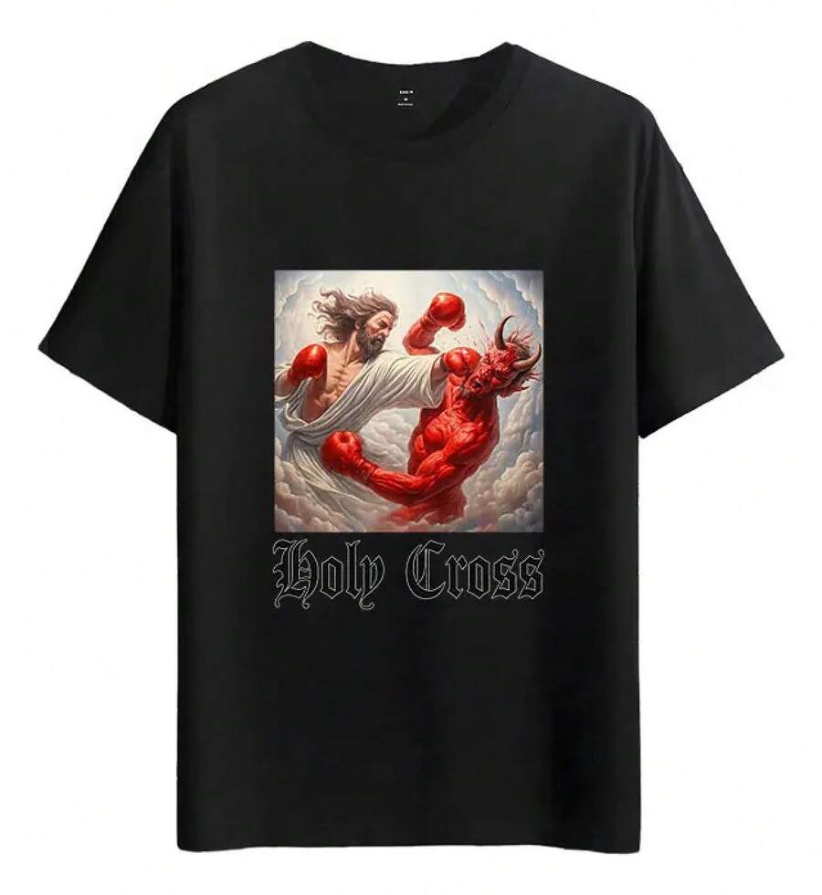 Tshirt Muscle Freaks Holy Cross Estilo Boxeo Jesús Diablo - Negro - Ver 1