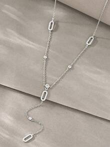 1 chiếc dây chuyền mạ bạc, mặt dây chuyền bằng hợp kim đồng đính đá Cubic Zirconia, thích hợp đeo hàng ngày, dự tiệc, hẹn hò, giúp tôn lên vẻ thanh lịch. - Bạc - Xem 2