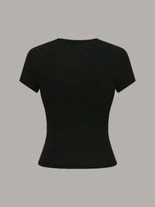 1 pieza Camiseta de manga corta informal de unicolor para mujer - Multicolor 6 - Ver 3