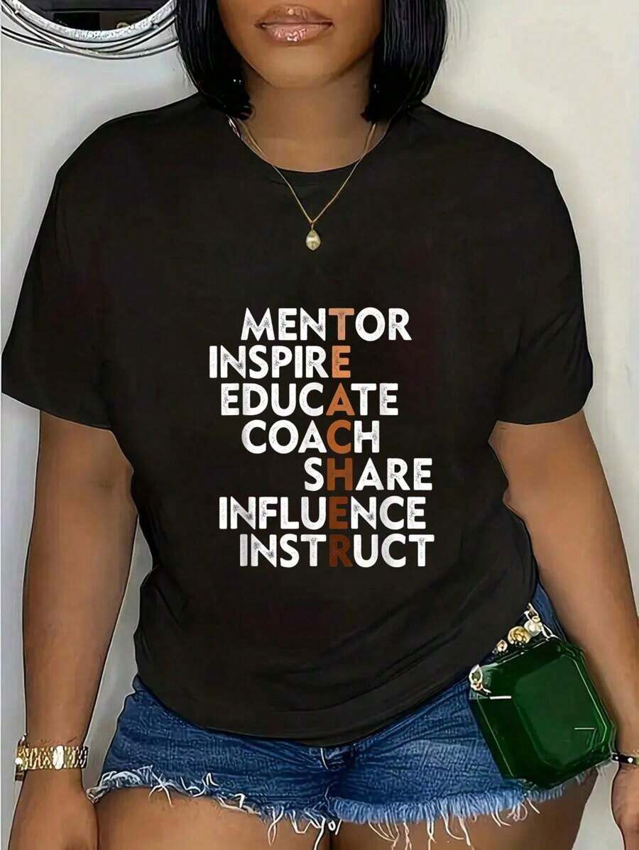 100% Pure Cotton T-Shirt, Black, Inspired By African American Teachers, Breathable And Sweat-Free, Soft And Smooth, With A Quality Feel, Suitable For Sports And Fitness, Daily Wear, Vacation, Offices, Schools, Parties And Various Other Occasions. - 黑色 - 查看 1