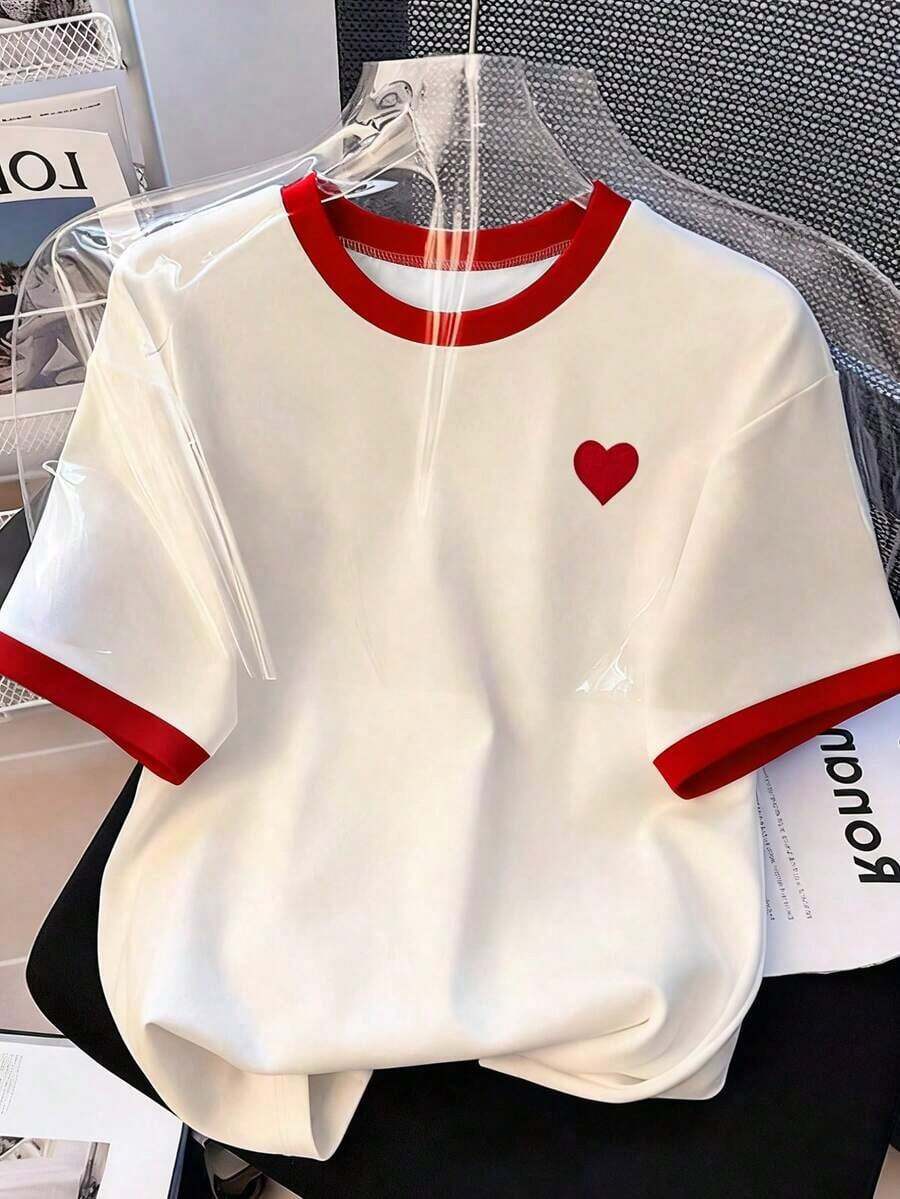 Loose-Fitting Short-Sleeved T-Shirt With Bow Print And Wide Shoulders, Casual, Black, Summer T-Shirt--Lightweight, Breathable, And Loose-Fitting T-Shirt - 多色 5 - 查看 1
