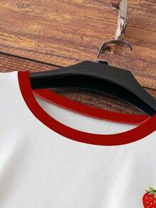 Loose-Fitting Short-Sleeved T-Shirt With Bow Print, Casual Spring/Summer Style, Red - Multicolor 7 - View 4