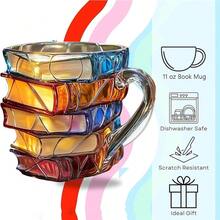 1pc 350ml Creative Stacked Book Design High Borosilicate Glass Cup, Retro Aesthetic Colored Glass Coffee Mug, Asymmetrical Stacked Book Shape With Ergonomic Handle, Heat-Resistant Drinking Glass Suitable For Tea And Coffee, Gift For Book LoversThe Artistic Style Is Easy To Clean. - Nhiều màu - Xem 3