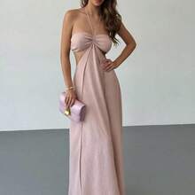 New Boho Style Dress With Oversized Ruffle, Drawstring Waist, Strapless, Versatile Wear, Romantic Beach Vacation Vibe Gown - Albaricoque - Ver 6